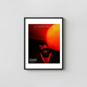 Sinners (2025) | Michael B. Jordan Movie Poster | Intense Red Action & Adventure Movie Posters xe2x80x93 Portrait Frame Wall Art Mockup | MerchFuse