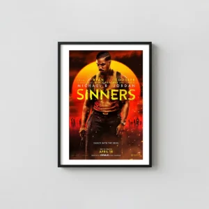 Sinners | Movie Poster | Michael B. Jordan Fiery Action Wall Action & Adventure Movie Posters xe2x80x93 Portrait Frame Wall Art Mockup | MerchFuse