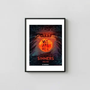 Sinners | Movie Poster | Michael B. Jordan Fiery Red Sun Action & Adventure Movie Posters xe2x80x93 Portrait Frame Wall Art Mockup | MerchFuse