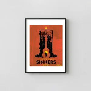 Sinners | Movie Poster | Gritty Minimalist Guitar Candle Art Action & Adventure Movie Posters xe2x80x93 Portrait Frame Wall Art Mockup | MerchFuse