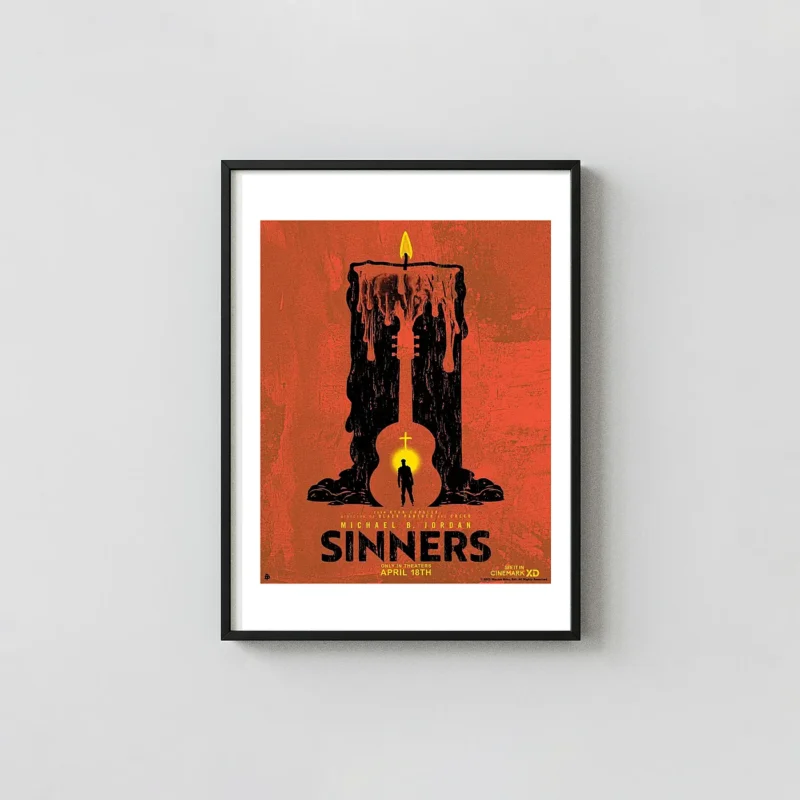 Sinners | Movie Poster | Gritty Minimalist Guitar Candle Art