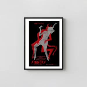 Sinners Movie | Dance with the Devil Poster | Red & Gray Minimalist Art Horror Movies Posters xe2x80x93 Portrait Frame Wall Art Mockup | MerchFuse