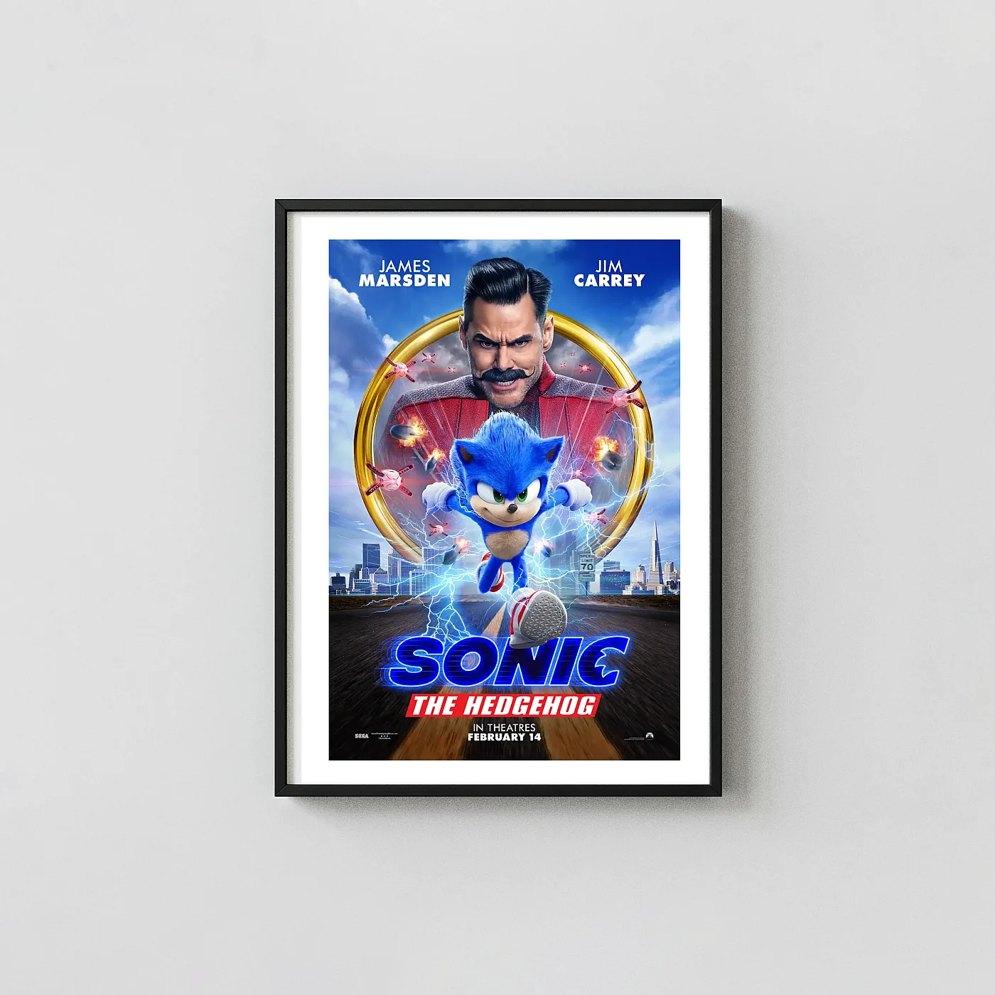 Sonic the Hedgehog | Movie Poster | Sonic vs. Dr. Robotnik Showdown Animation and Anime Posters xe2x80x93 Portrait Frame Wall Art Mockup | MerchFuse