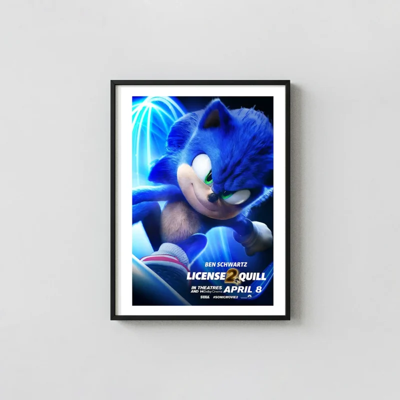 Sonic the Hedgehog 2 | Movie Poster | License 2 Quill Speed Animation and Anime Posters xe2x80x93 Portrait Frame Wall Art Mockup | MerchFuse