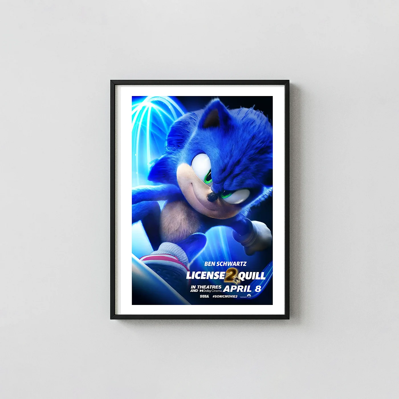 Sonic the Hedgehog 2 | Movie Poster | License 2 Quill Speed Animation and Anime Posters xe2x80x93 Portrait Frame Wall Art Mockup | MerchFuse