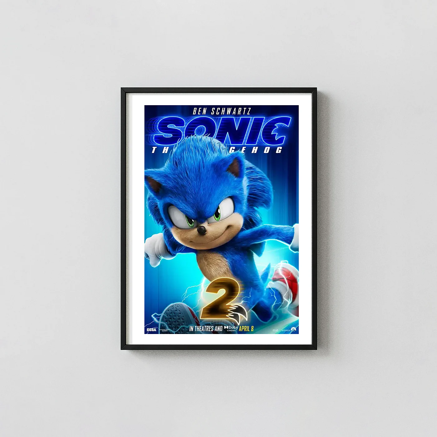 Sonic the Hedgehog 2 | Movie Poster | Blue Blur Speed Animation and Anime Posters xe2x80x93 Portrait Frame Wall Art Mockup | MerchFuse