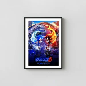 Sonic the Hedgehog 3 | Movie Poster | Sonic vs Shadow Rivalry Art Animation and Anime Posters xe2x80x93 Portrait Frame Wall Art Mockup | MerchFuse