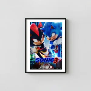 Sonic the Hedgehog 3 | Movie Poster | Sonic vs Shadow Rivalry Animation and Anime Posters xe2x80x93 Portrait Frame Wall Art Mockup | MerchFuse