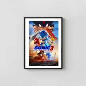 Sonic the Hedgehog 3 | Movie Poster | Shadow, Sonic & Robotnik Character Montage Animation and Anime Posters xe2x80x93 Portrait Frame Wall Art Mockup | MerchFuse