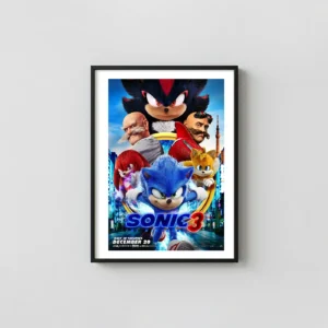 Sonic the Hedgehog 3 | Movie Poster | Sonic vs Shadow Character Wall Animation and Anime Posters xe2x80x93 Portrait Frame Wall Art Mockup | MerchFuse