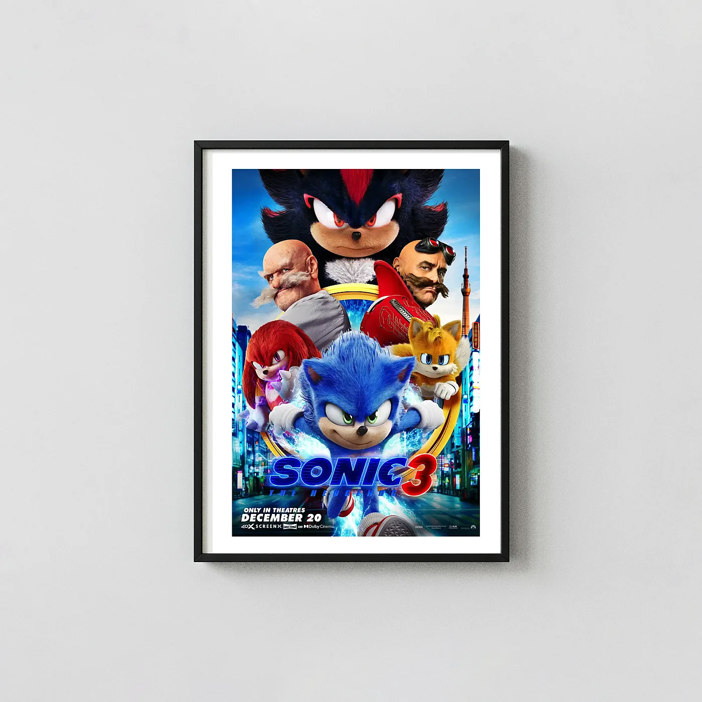 Sonic the Hedgehog 3 | Movie Poster | Sonic vs Shadow Character Wall Animation and Anime Posters xe2x80x93 Portrait Frame Wall Art Mockup | MerchFuse