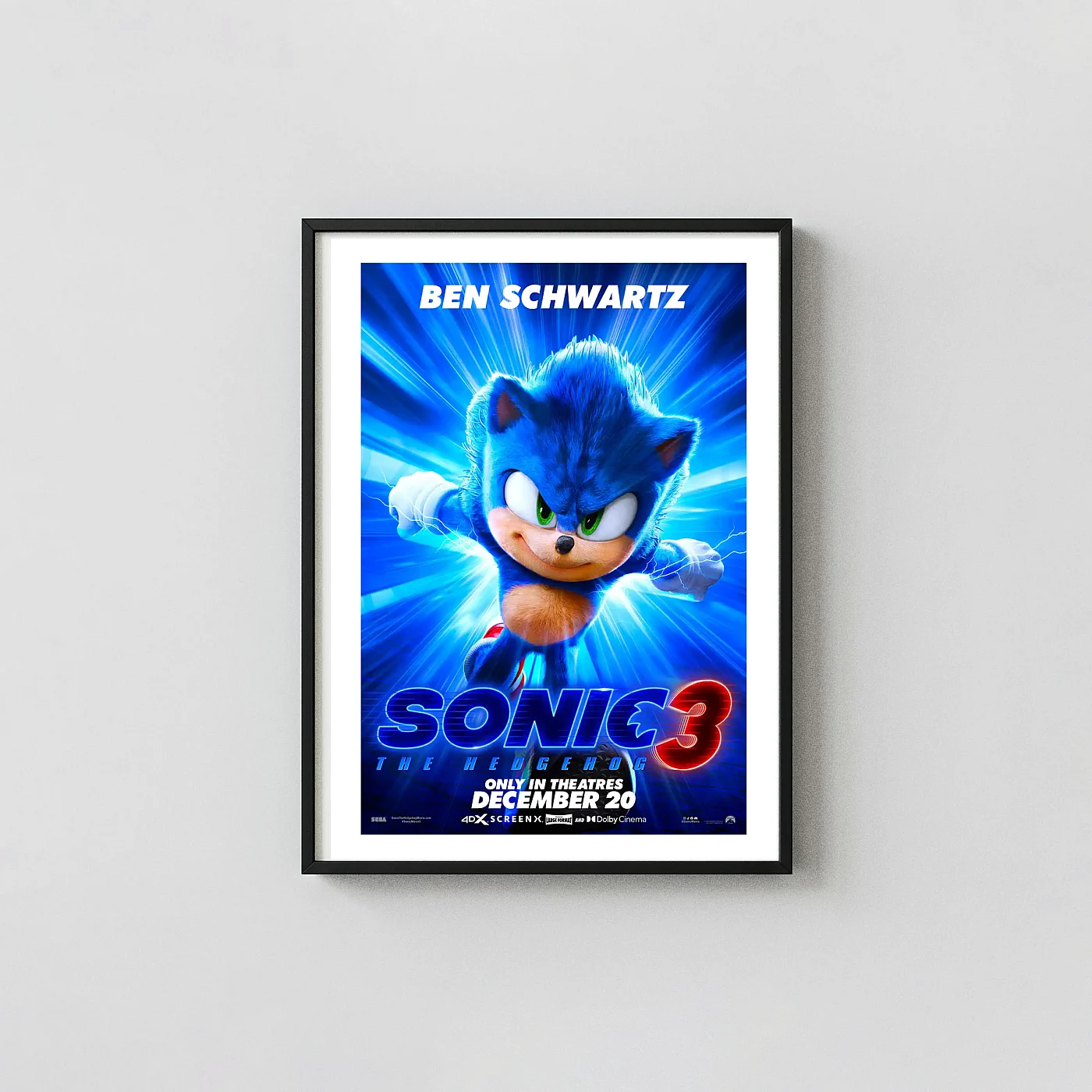 Sonic the Hedgehog 3 | Movie Poster | Dynamic Speed Burst Animation and Anime Posters xe2x80x93 Portrait Frame Wall Art Mockup | MerchFuse
