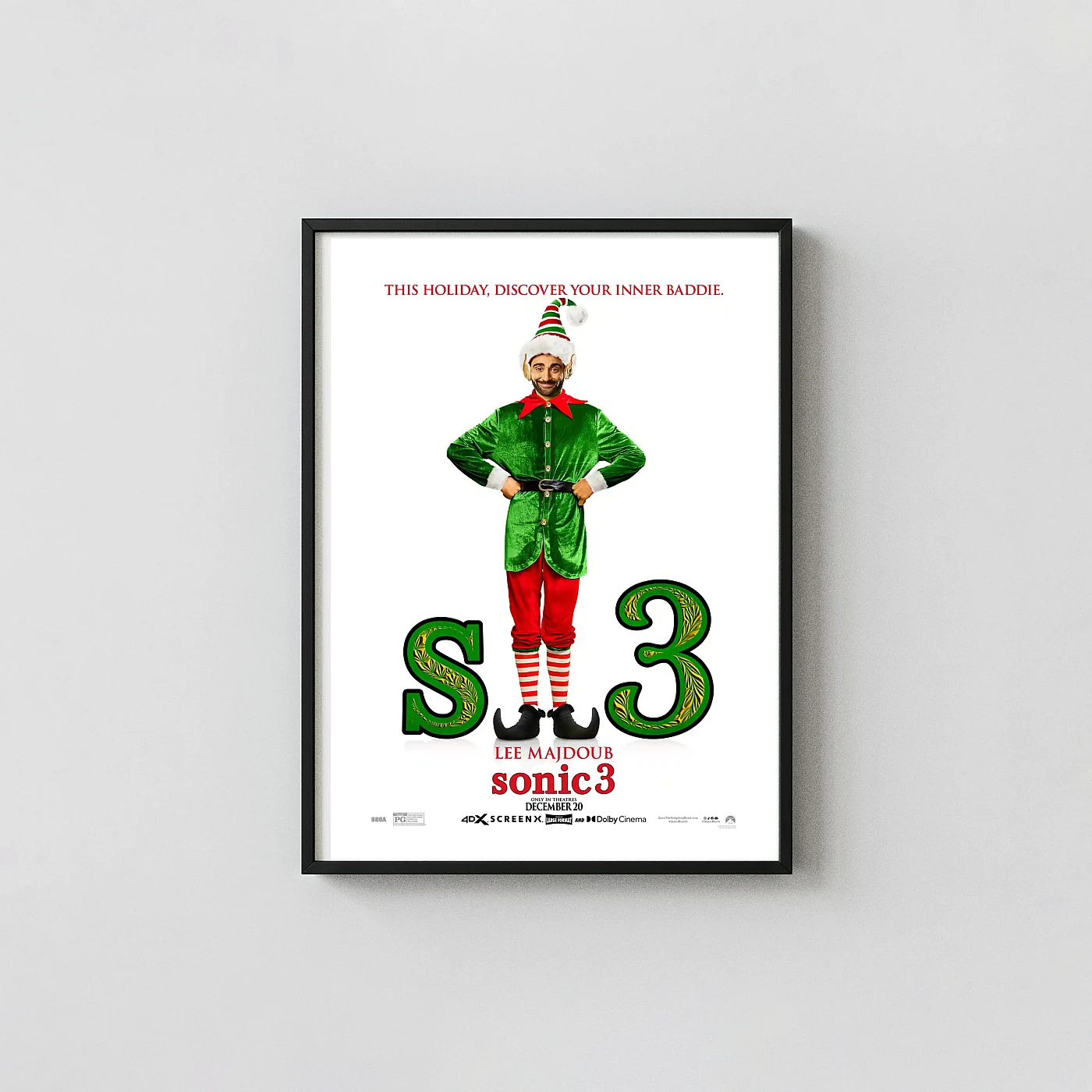 Sonic the Hedgehog 3 | Movie Poster | Agent Stone Christmas Elf Art Animation and Anime Posters xe2x80x93 Portrait Frame Wall Art Mockup | MerchFuse