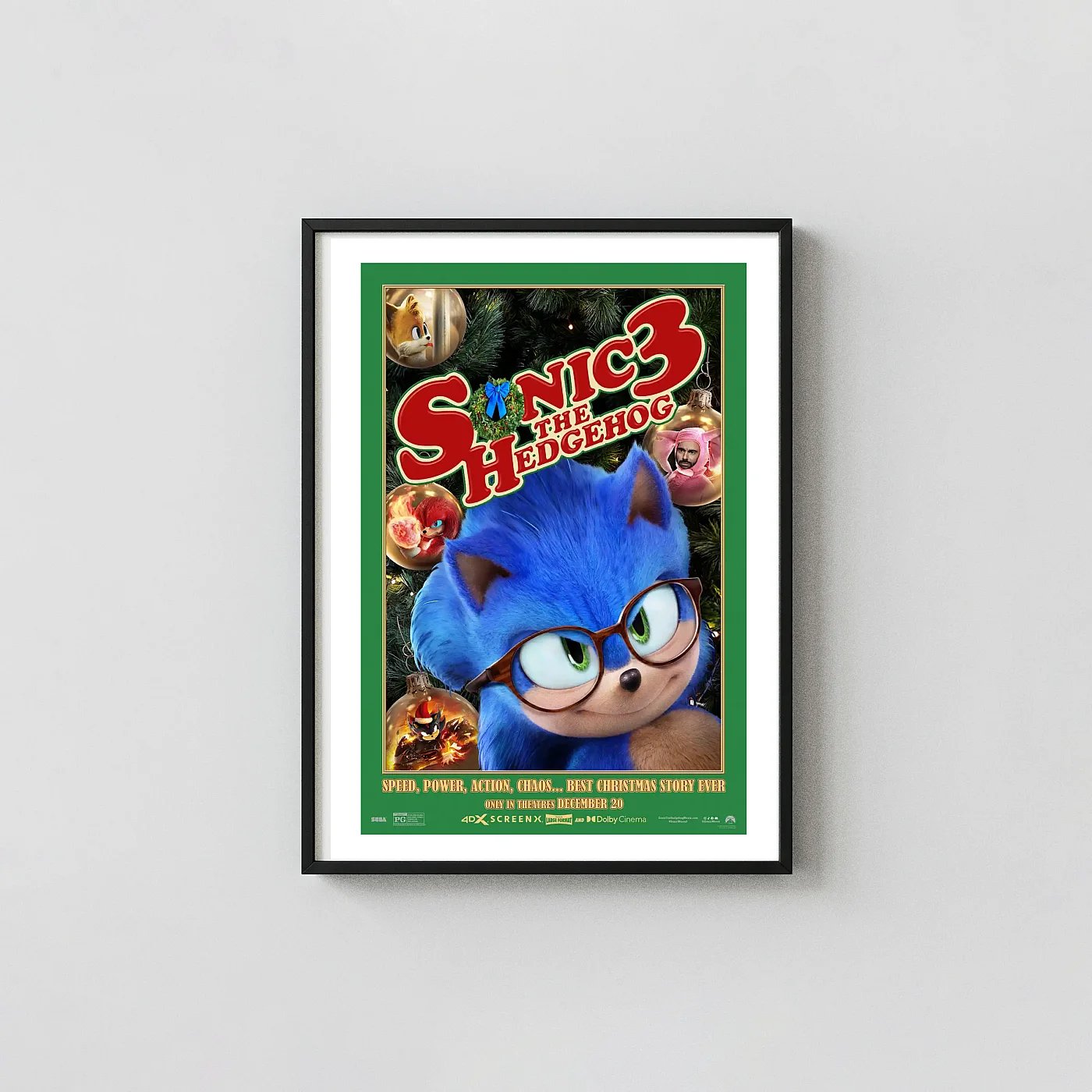 Sonic the Hedgehog 3 | Movie Poster | Christmas Wall Animation and Anime Posters xe2x80x93 Portrait Frame Wall Art Mockup | MerchFuse