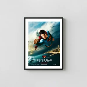 Superman Returns | Movie Poster | Superman Flying Over Metropolis Cityscape Movie Posters xe2x80x93 Portrait Frame Wall Art Mockup | MerchFuse