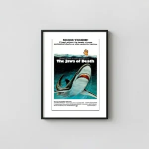 The Jaws of Death | Vintage Horror Movie Poster | Great White Shark Horror Movies Posters xe2x80x93 Portrait Frame Wall Art Mockup | MerchFuse