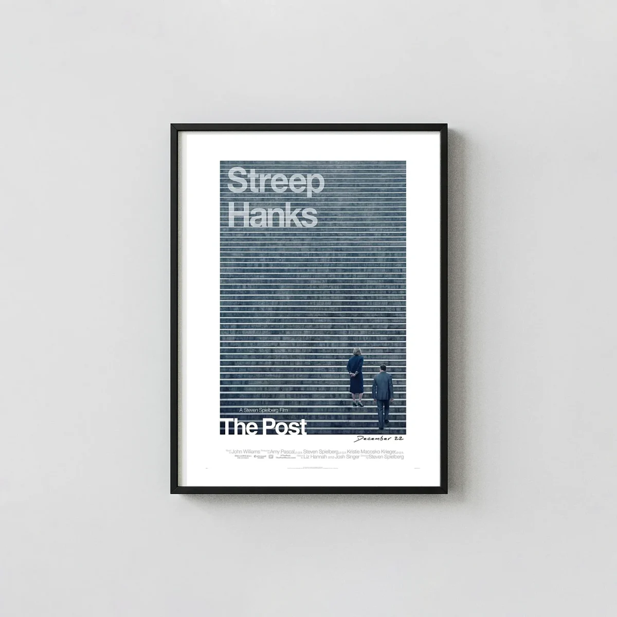 The Post | Movie Poster | Minimalist Streep & Hanks Stairs Art Minimalist Movie Poster xe2x80x93 Portrait Frame Wall Art Mockup | MerchFuse