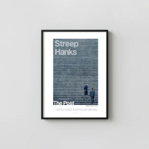 The Post | Movie Poster | Minimalist Streep & Hanks Stairs Art Minimalist Movie Poster xe2x80x93 Portrait Frame Wall Art Mockup | MerchFuse