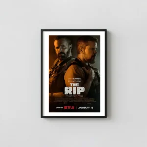 The Rip | Movie Poster | Matt Damon & Ben Affleck Action Film Action & Adventure Movie Posters xe2x80x93 Portrait Frame Wall Art Mockup | MerchFuse