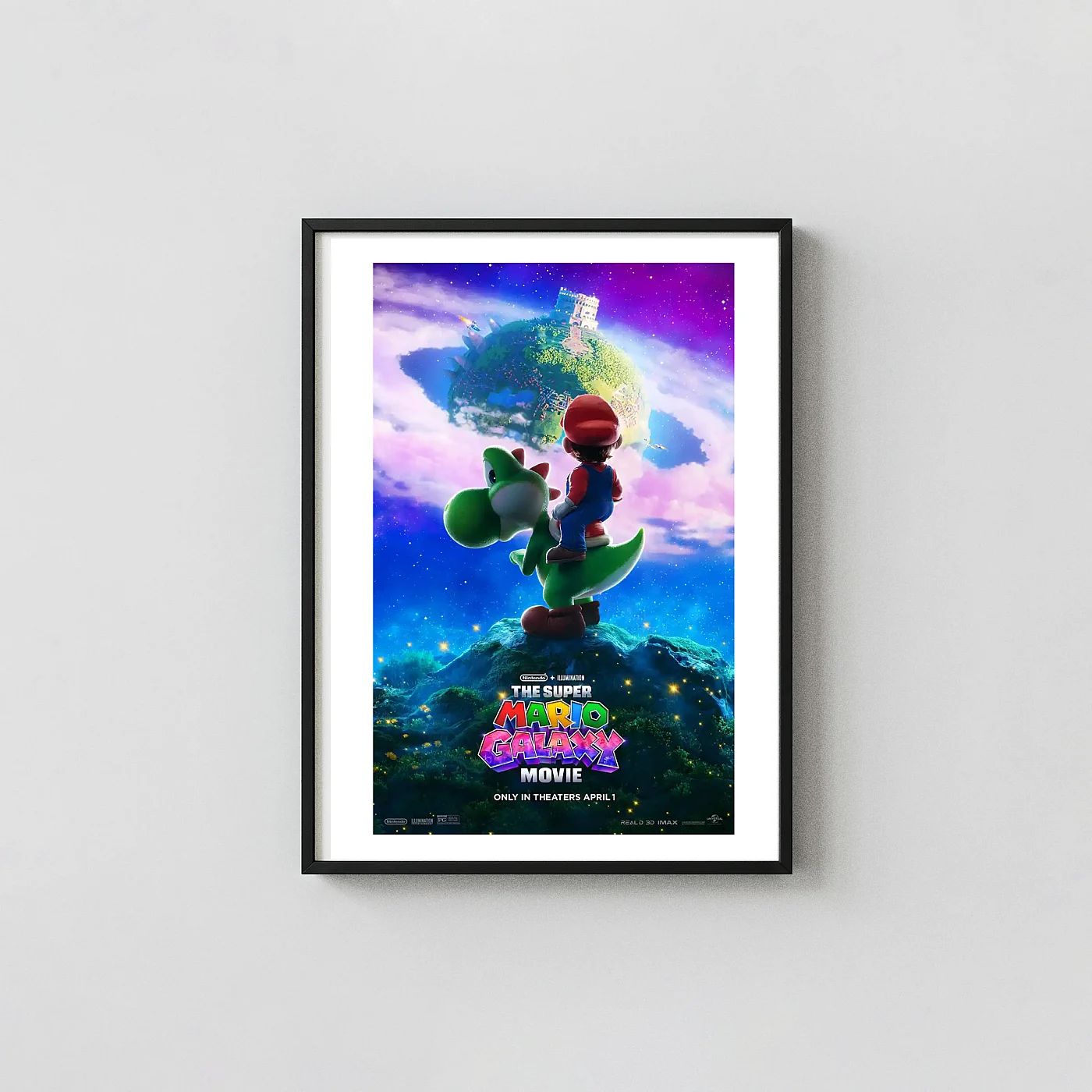 Super Mario Galaxy Movie Poster | Mario &Amp; Yoshi Space Art Print Super Mario Galaxy Movie Poster | Mario &Amp; Yoshi Space Animation And Anime Posters Xe2X80X93 Portrait Frame Wall Art Mockup | Merchfuse