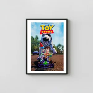 Toy Story | Movie Poster | Buzz & Woody RC Car Chase Scene Animation and Anime Posters xe2x80x93 Portrait Frame Wall Art Mockup | MerchFuse