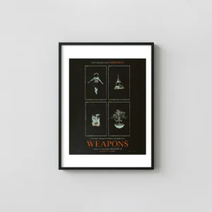 Weapons Movie Poster | Minimalist Quad Panel Horror Horror Movies Posters xe2x80x93 Portrait Frame Wall Art Mockup | MerchFuse