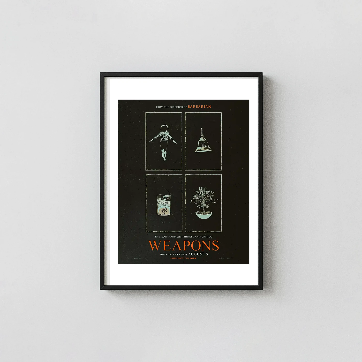 Weapons Movie Poster | Minimalist Quad Panel Horror Wall Art Weapons Movie Poster | Minimalist Quad Panel Horror Horror Movies Posters Xe2X80X93 Portrait Frame Wall Art Mockup | Merchfuse