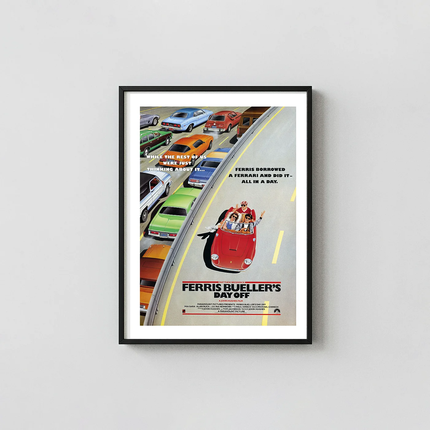Ferris Bueller'S Day Off | Movie Poster | Iconic Ferrari Traffic Scene Ferris Bueller'S Day Off | Movie Poster | Iconic Ferrari Traffic Scene Movie Posters Xe2X80X93 Portrait Frame Wall Art Mockup | Merchfuse