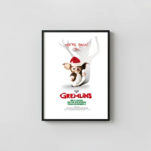 Gremlins | Movie Poster | Gizmo in Santa Hat Christmas Art Horror Movies Posters xe2x80x93 Portrait Frame Wall Art Mockup | MerchFuse
