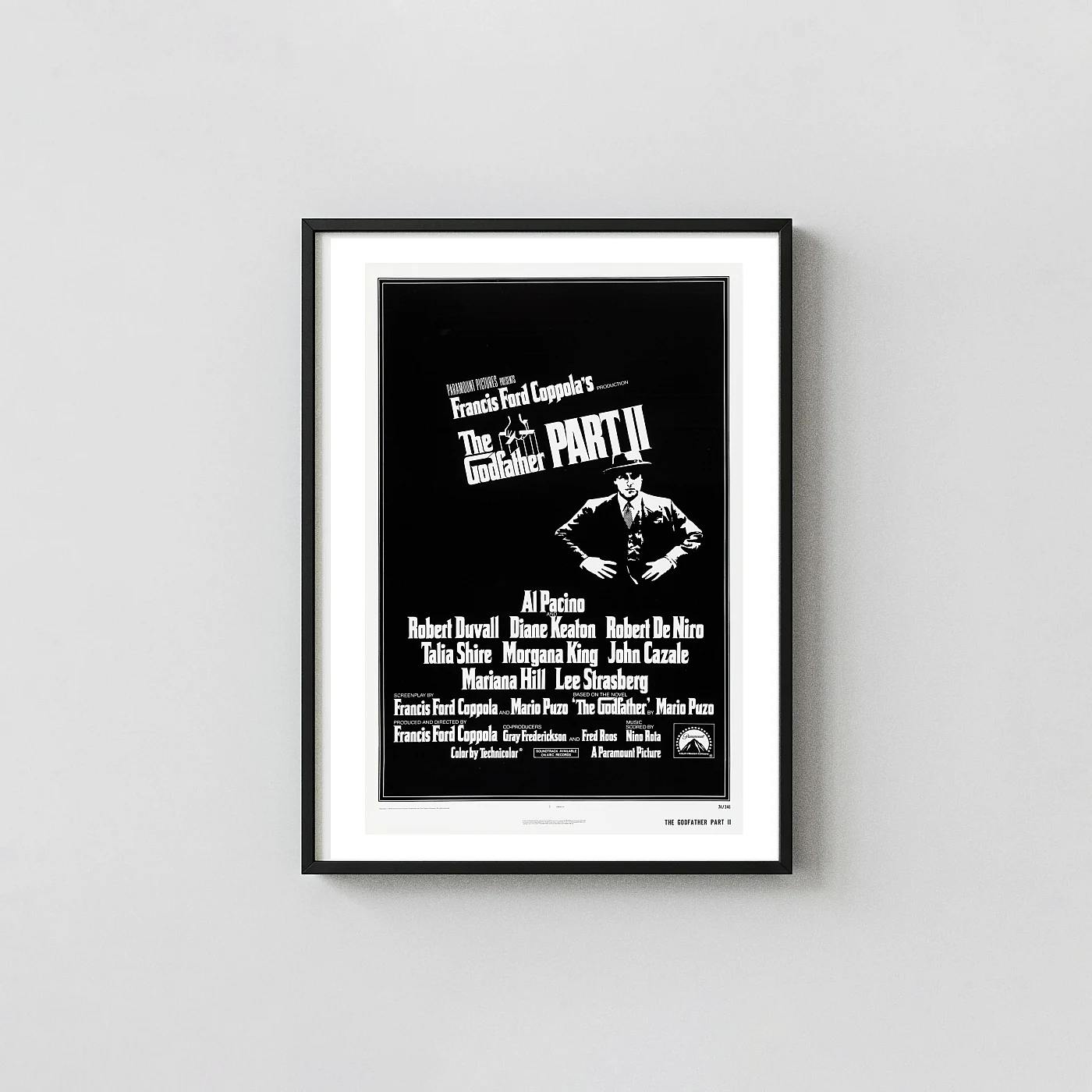 The Godfather Part II | Classic Movie Poster | Black & White Minimalist Art Minimalist Movie Poster xe2x80x93 Portrait Frame Wall Art Mockup | MerchFuse