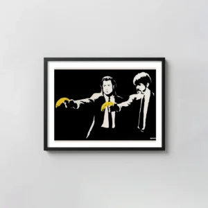 Pulp Fiction Banksy Parody | Movie Poster | Vincent & Jules Banana Cult Classic Movies Posters xe2x80x93 Landscape Frame Wall Art Mockup | MerchFuse