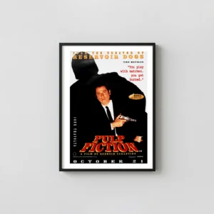 Pulp Fiction | Classic Movie Poster | Vincent Vega Hitman Wall Cult Classic Movies Posters xe2x80x93 Portrait Frame Wall Art Mockup | MerchFuse