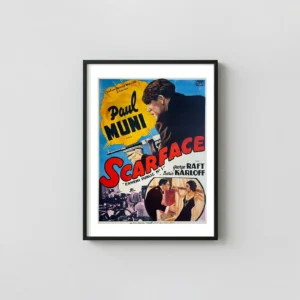 Scarface (1932) | Movie Poster | Vintage French Gangster Wall Cult Classic Movies Posters xe2x80x93 Portrait Frame Wall Art Mockup | MerchFuse