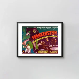 Frankenstein | Classic Horror Movie Poster | Vintage Boris Karloff Horror Movies Posters xe2x80x93 Landscape Frame Wall Art Mockup | MerchFuse