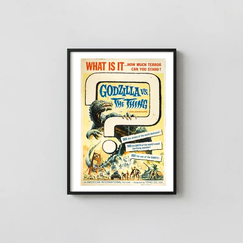 Godzilla vs. The Thing | Movie Poster | Vintage Kaiju Horror Godzilla Movie Posters xe2x80x93 Portrait Frame Wall Art Mockup | MerchFuse