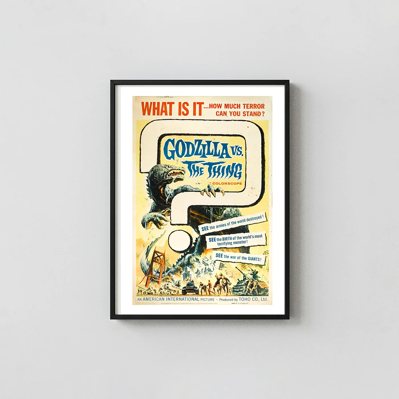 Godzilla vs. The Thing Movie Poster Vintage Kaiju Horror - movie poster wall art print