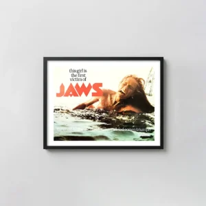 Jaws (1975) | Vintage Movie Poster | Chrissie Watkins Attack Scene Horror Movies Posters xe2x80x93 Landscape Frame Wall Art Mockup | MerchFuse