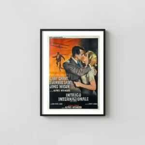 North by Northwest | Movie Poster | Vintage Cary Grant Kiss Illustration Movie Posters xe2x80x93 Portrait Frame Wall Art Mockup | MerchFuse