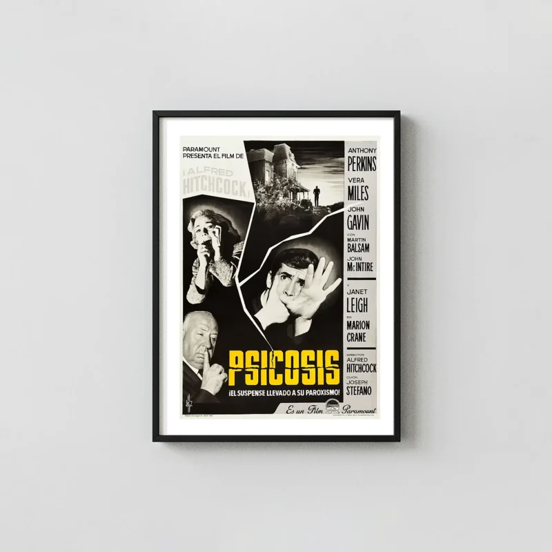 Psycho (1960) | Movie Poster | Classic Horror Spanish Wall Cult Classic Movies Posters xe2x80x93 Portrait Frame Wall Art Mockup | MerchFuse