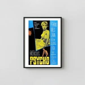 Psycho (1960) | Movie Poster | Iconic Split Image Yellow Halftone Cult Classic Movies Posters xe2x80x93 Portrait Frame Wall Art Mockup | MerchFuse
