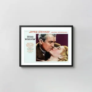 Rear Window | Movie Poster | James Stewart & Grace Kelly Kiss Scene Movie Posters xe2x80x93 Landscape Frame Wall Art Mockup | MerchFuse