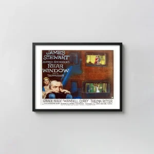 Rear Window (1954) | Classic Movie Poster | James Stewart Original Movie Posters xe2x80x93 Landscape Frame Wall Art Mockup | MerchFuse