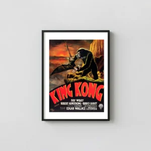 King Kong | Movie Poster | Sanjulian Vintage Battle Wall Horror Movies Posters xe2x80x93 Portrait Frame Wall Art Mockup | MerchFuse