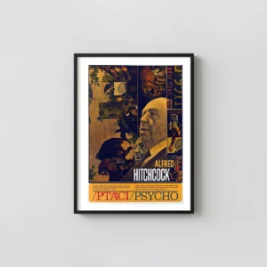 Alfred Hitchcock The Birds / Psycho | Czech Movie Poster | Vintage Pop Art Horror Movies Posters xe2x80x93 Portrait Frame Wall Art Mockup | MerchFuse