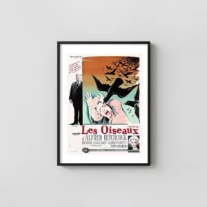 The Birds | Alfred Hitchcock Movie Poster | Vintage French Wall Movie Posters xe2x80x93 Portrait Frame Wall Art Mockup | MerchFuse