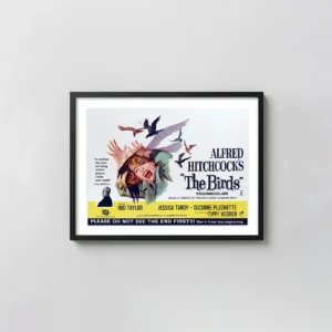 The Birds | Classic Horror Movie Poster | Vintage Hitchcock Movie Posters xe2x80x93 Landscape Frame Wall Art Mockup | MerchFuse