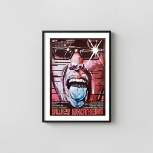 Blues Brothers | Vintage Polish Movie Poster | Iconic Blue Tongue Art Movie Posters xe2x80x93 Portrait Frame Wall Art Mockup | MerchFuse