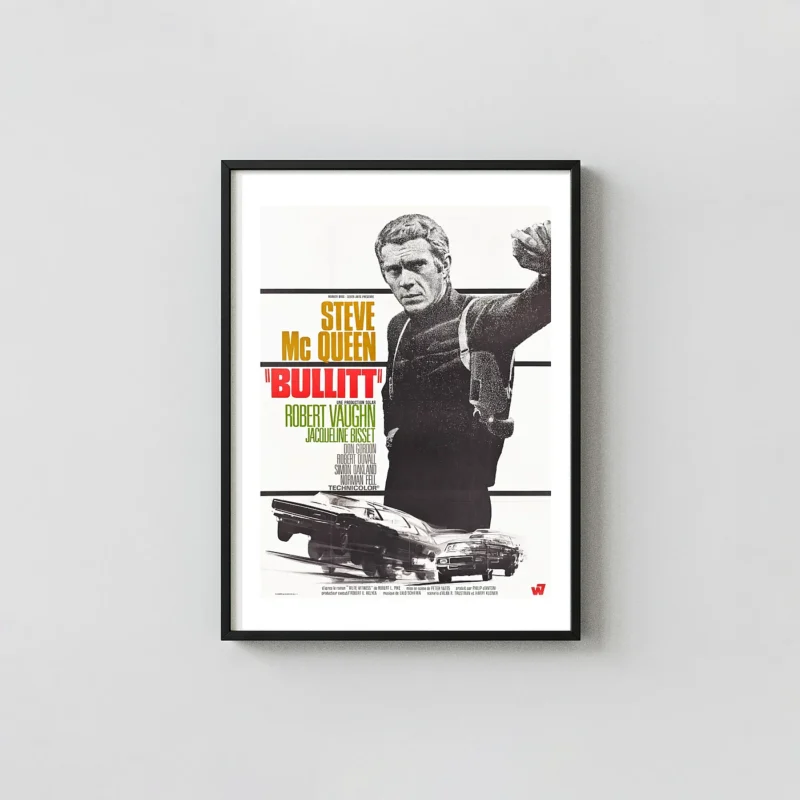 Bullitt 1968 | Classic Movie Poster | Steve McQueen & Mustang Chase Art