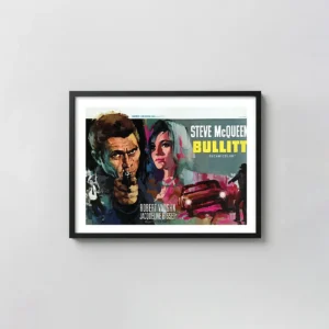 Bullitt | Movie Poster | Vintage Painterly Steve McQueen Action & Adventure Movie Posters xe2x80x93 Landscape Frame Wall Art Mockup | MerchFuse