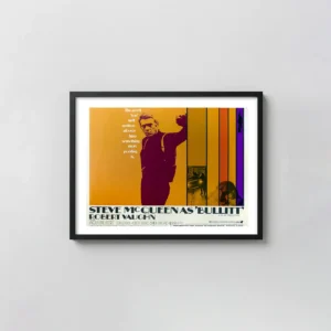 Bullitt (1968) Movie Poster | Steve McQueen Wall Art | Retro Pop Colors Action & Adventure Movie Posters xe2x80x93 Landscape Frame Wall Art Mockup | MerchFuse